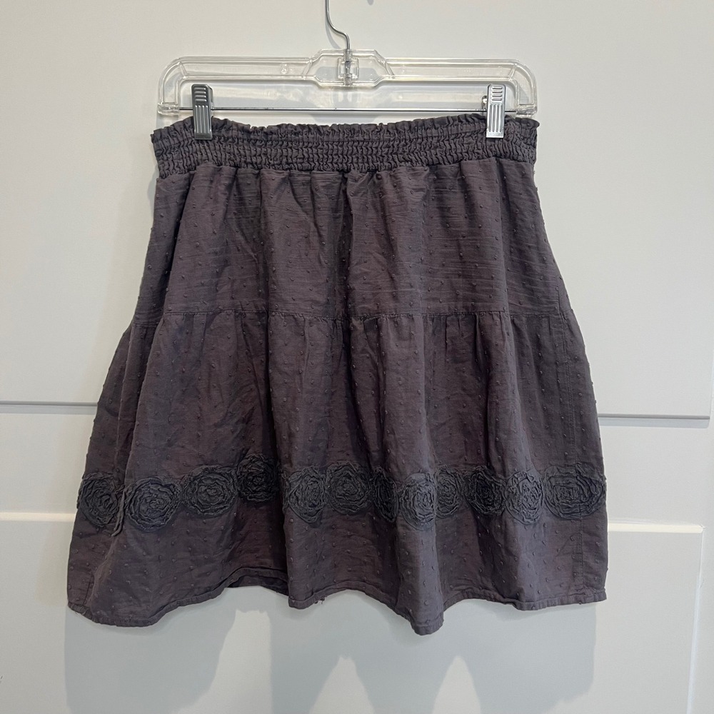 Rhapsody Skirt L Gray Tiered Mini‎ Skater Smocked Rosette Whimsygoth Cottagecore